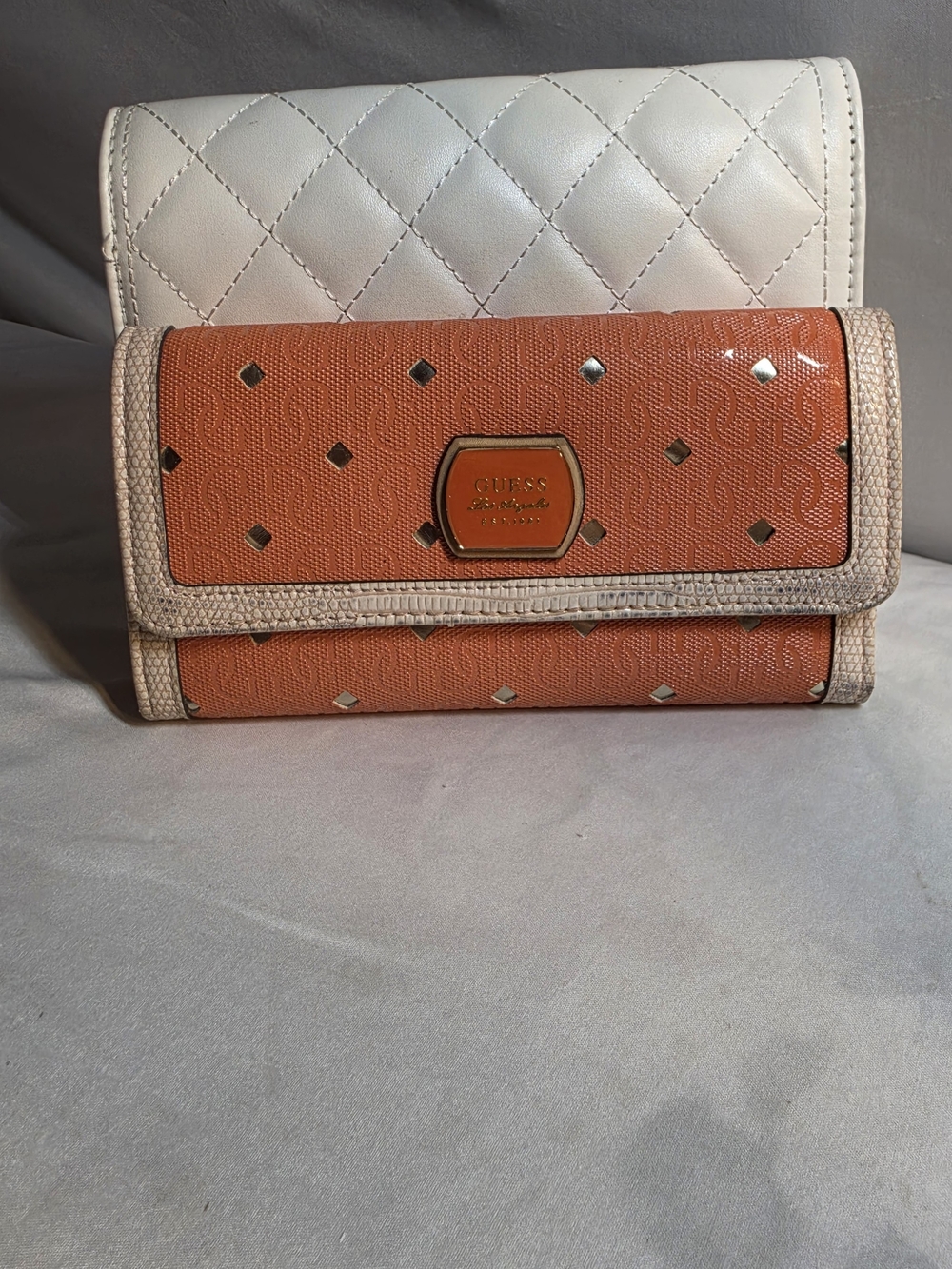 GUESS Orange Wallet with Beige Trim and Gold Accents